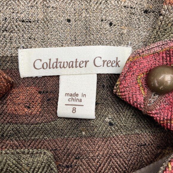 Coldwater Creek Jacket‎ Women Medium Rust Green Herringbone Tweedy Patch Boho - Picture 3 of 11